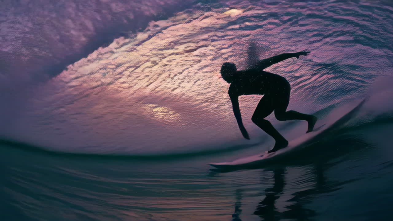Surfer in a Sunset Wave