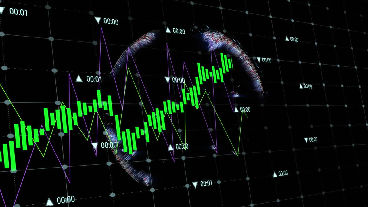 animación del procesamiento de datos financieros sobre un fondo negro