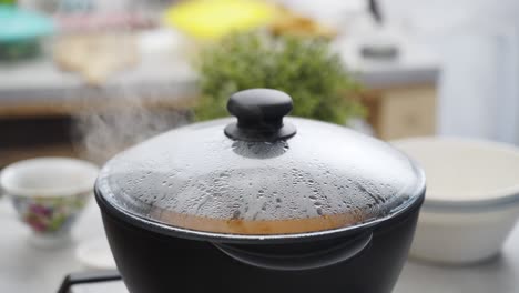 crop person checking stew in pan