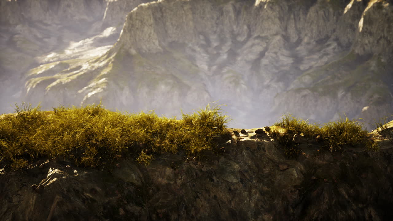 paisaje montañoso con hierba amarilla seca en las montañas del himalaya