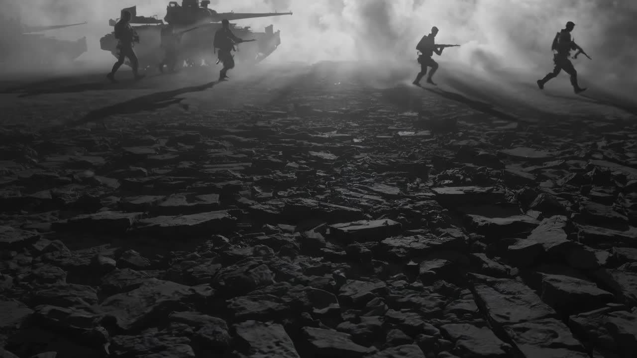 soldados y tanques en tiempo de guerra