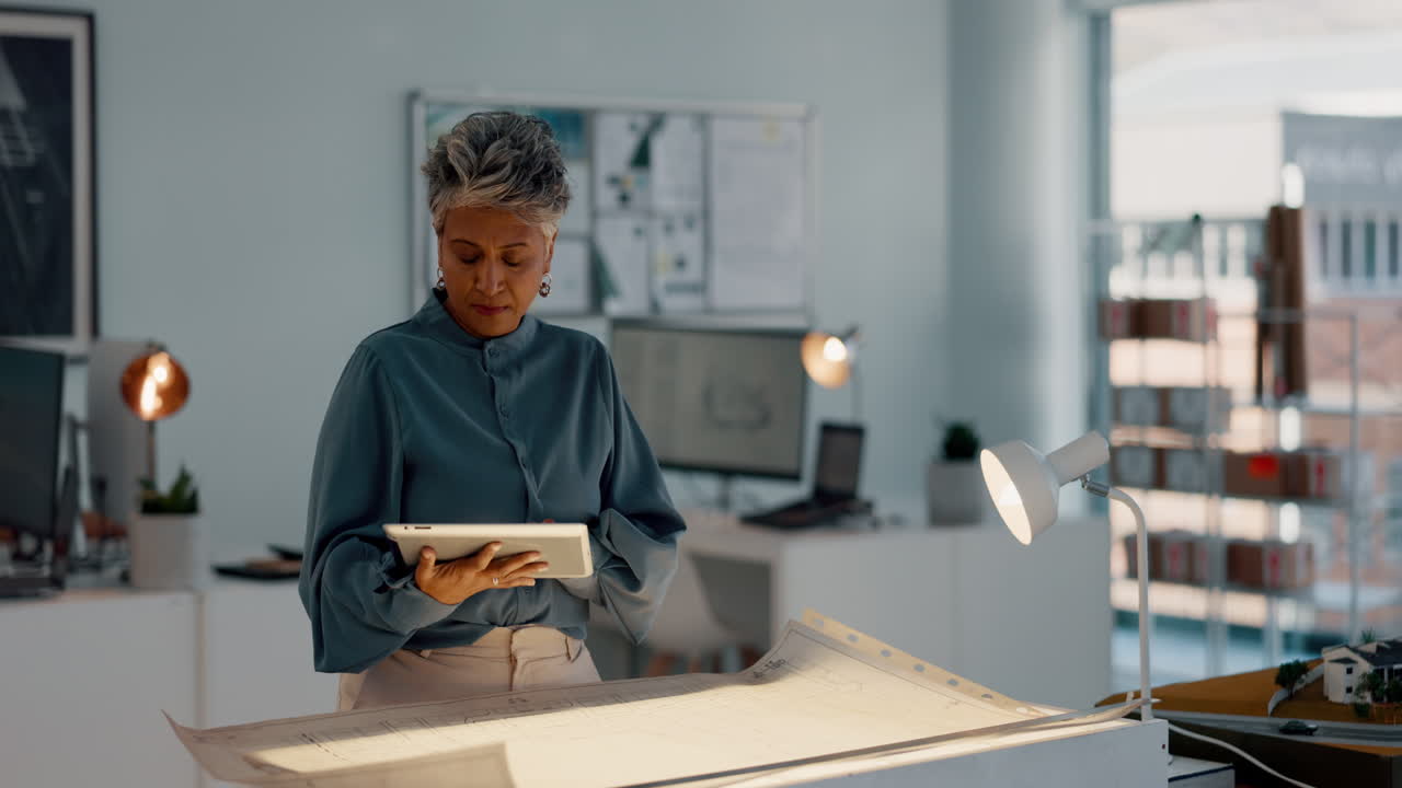 Architect blueprint, woman manager