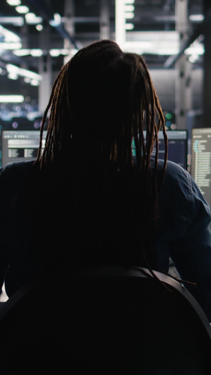 Vertical Video Irritated Data Center Engineer Punching Desk, Irked By Glitches