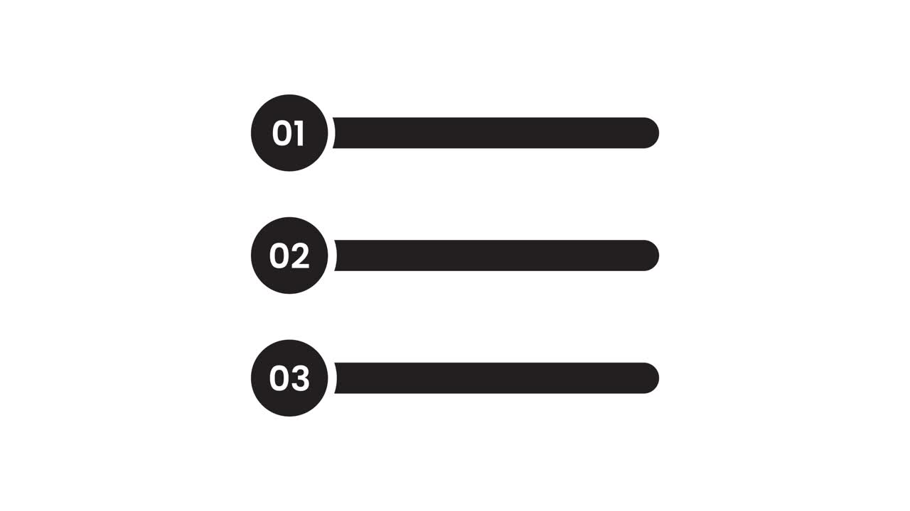 Elementi di infografica con elenchi numerati animati su sfondo bianco
