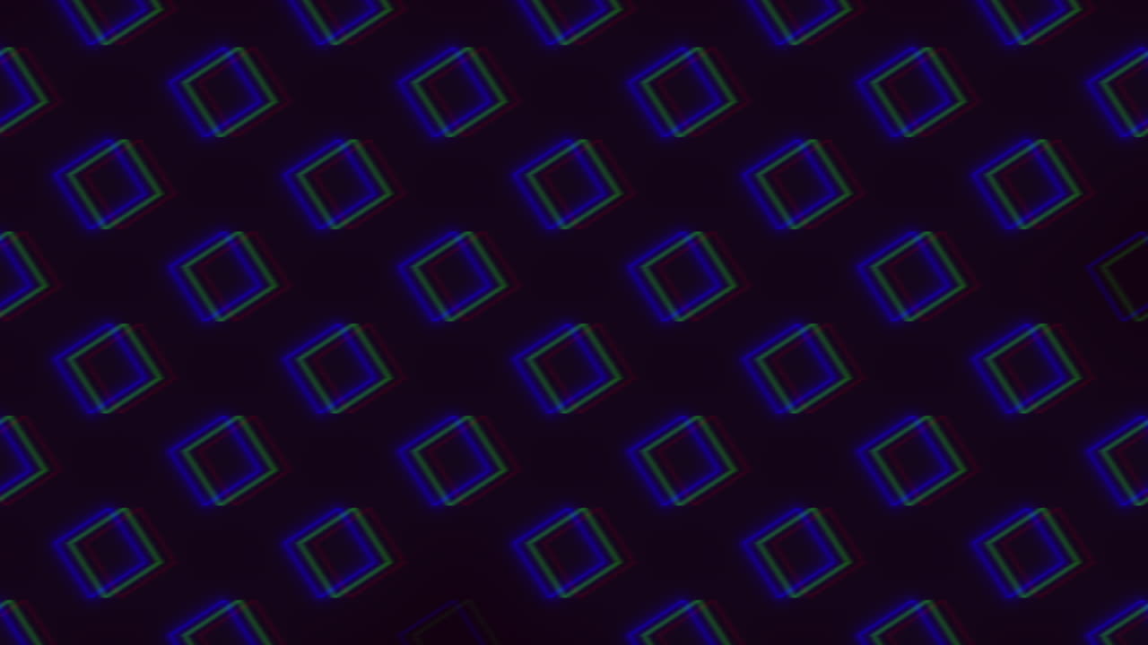 Abstract neon square pattern background with glowing geometric shapes