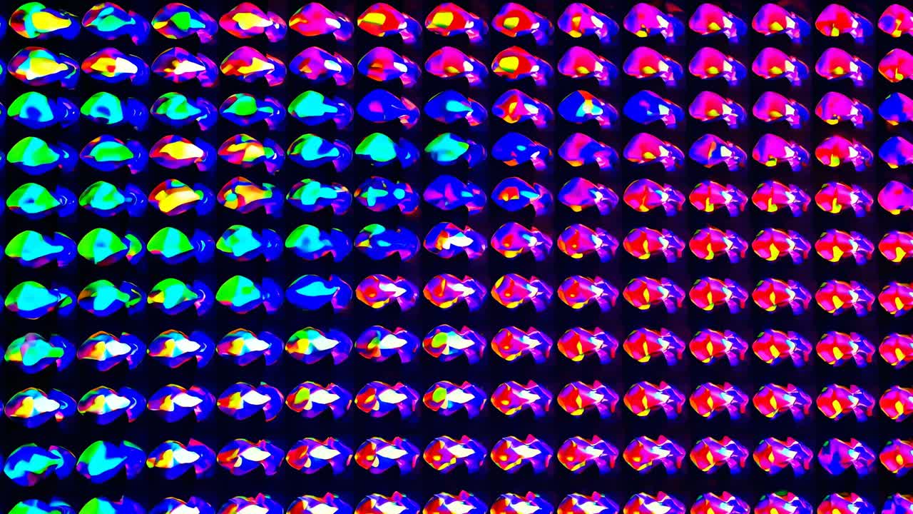 Vibrant, abstract video concept with a close-up angle of colorful, reflective discs