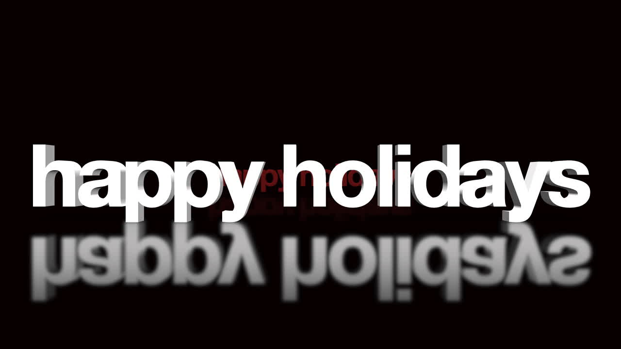 Shiny 3d Happy Holidays letters in red on black background