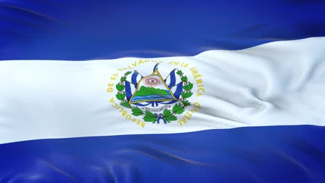 la bandera de el salvador ondeando en el viento con una textura de tela muy detallada. bucle sin costuras