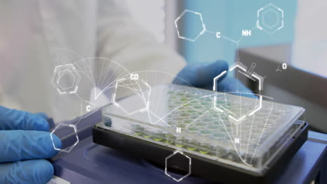 animation of scientific data processing over scientist in laboratory