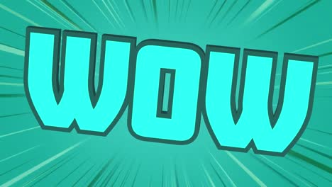 digital animation of wow text moving against light trails on green background