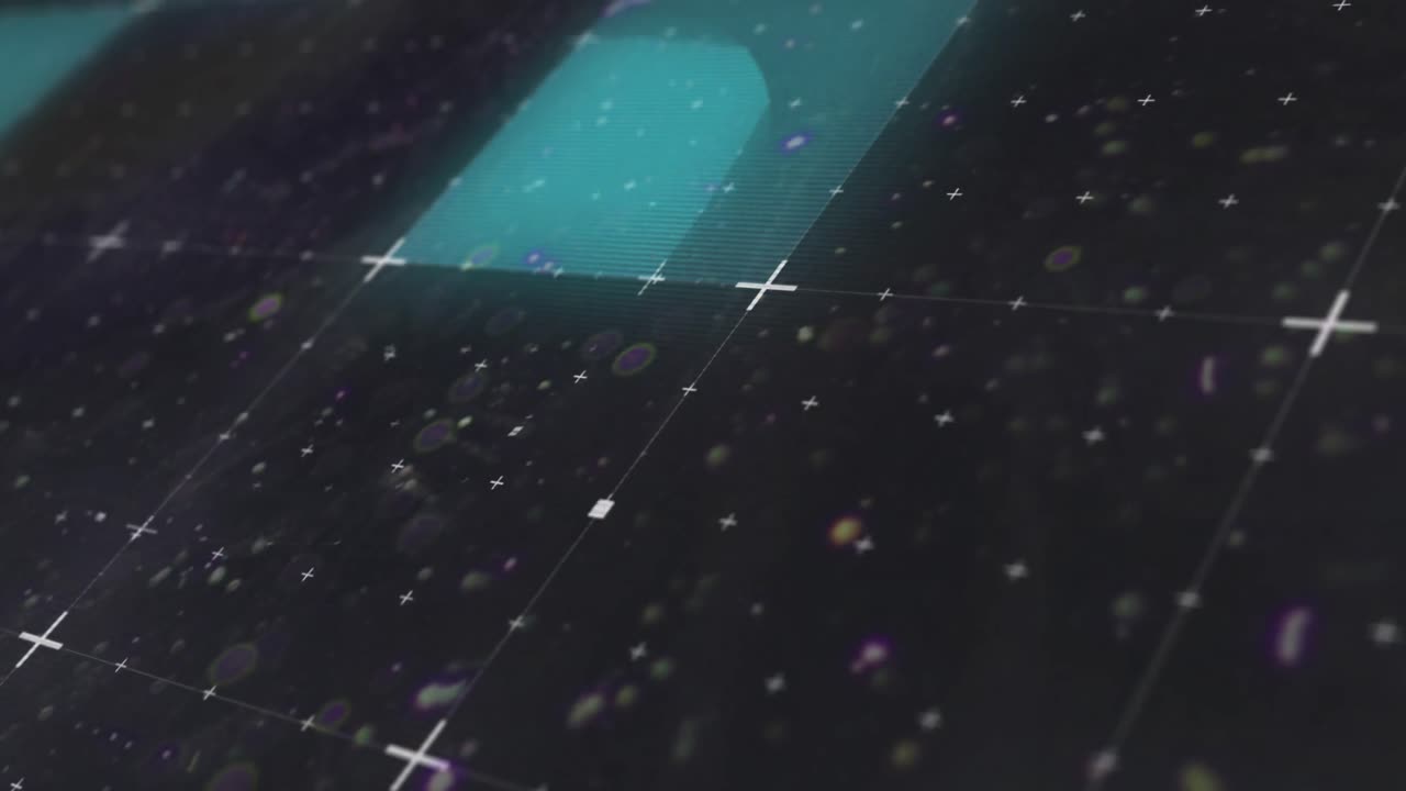 Animation of glowing blue squares and flashing lines on grid background