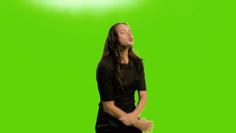 a young beautiful girl has an emotional breakdown. chromakey.