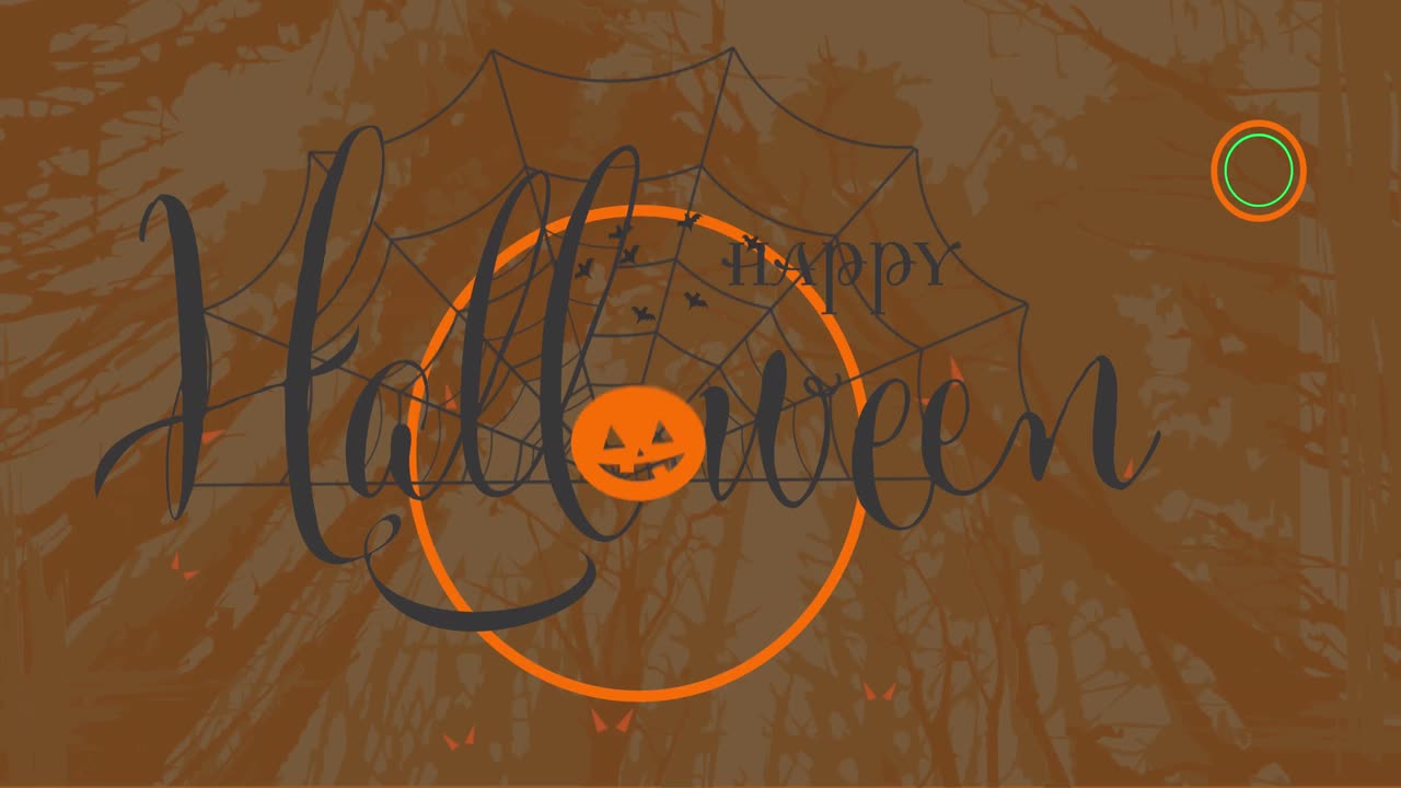 Animation of happy halloween text over forest