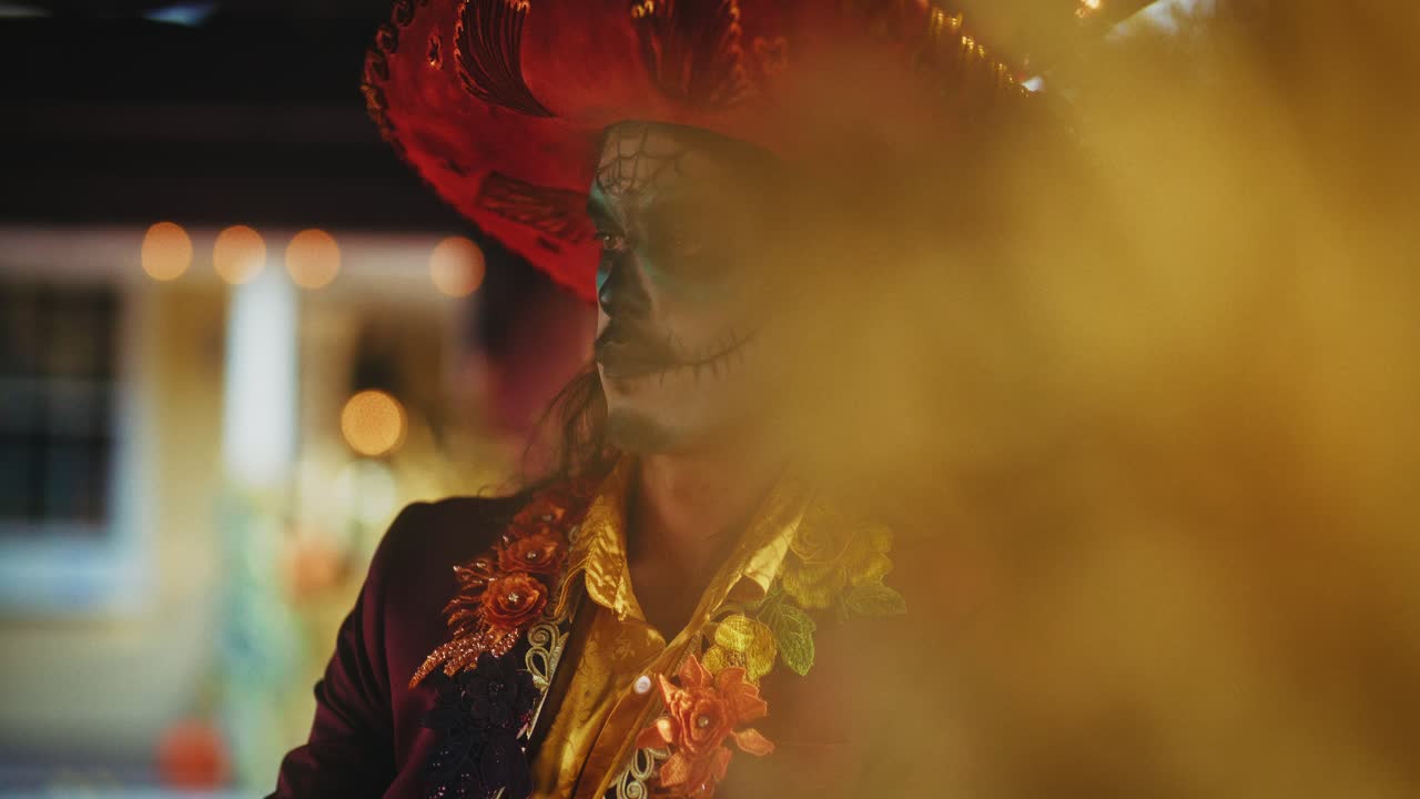 Day of the Dead Couple in Traditional Costumes