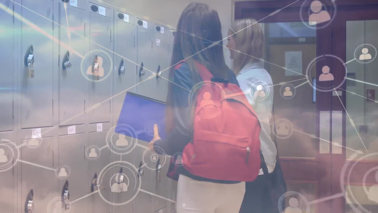 animación de la red de conexiones con las personas iconos sobre los estudiantes