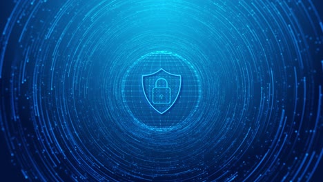 blue light flare animates rotating grid globe cybersecurity shield icon protection of digital