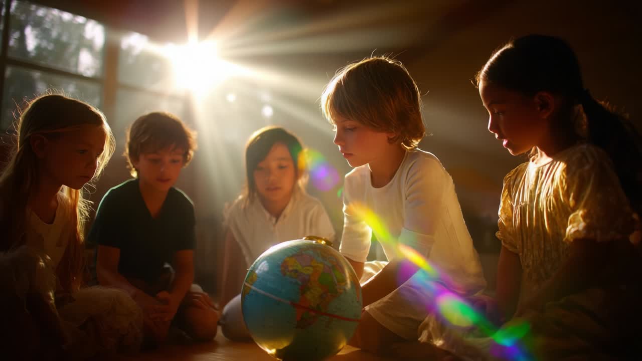 Children Learning About the World with a Globe