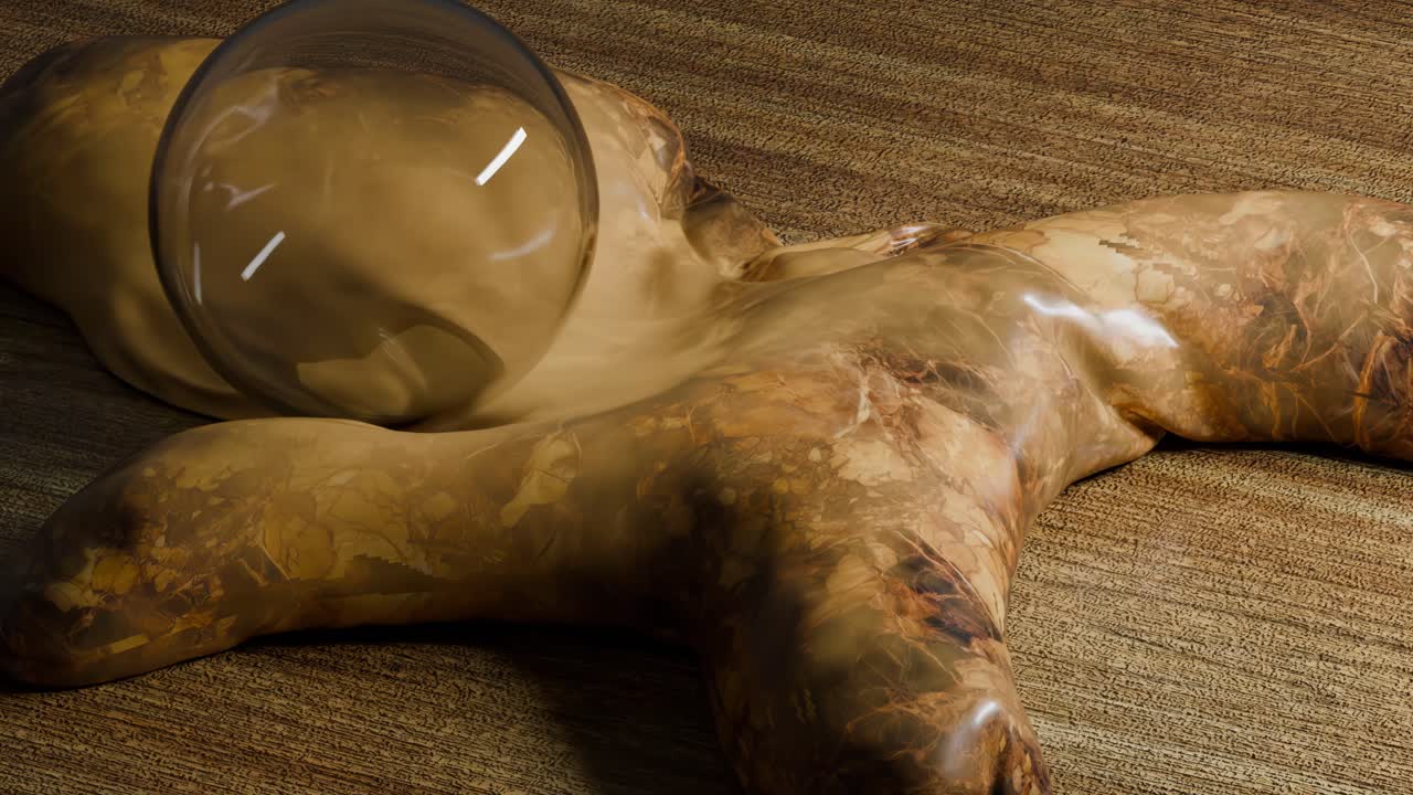 Abstract Liquid Spill with Marble Texture and a Clear Ball