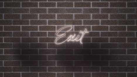 Neon-glowing-exit-text-against-brick-wall-in-background