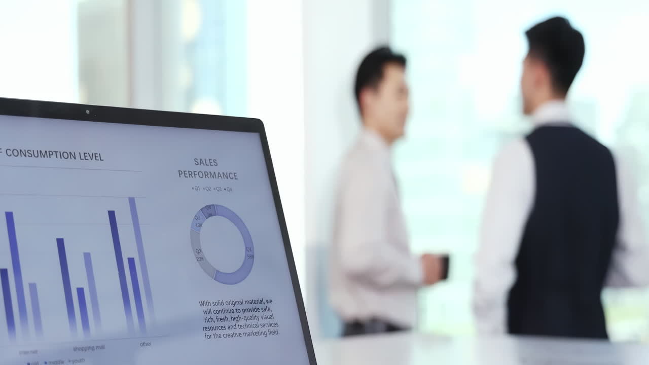 Two businessman standing at window view of city having fun conversation during coffee break in office discuss business project new blueprint collaborates, exchanging ideas, planning future strategies
