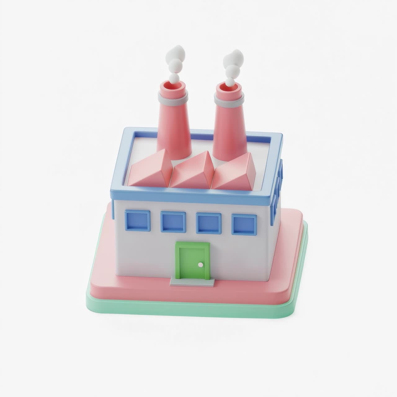 Stylized Cartoon Factory Building with Smokestacks