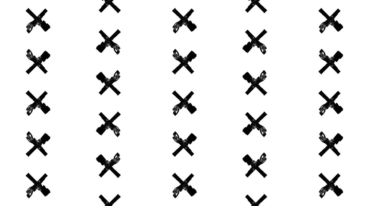 grunge abstracto formas cruzadas monocromáticas sucias sobre fondo blanco. elementos dinámicos dañados rayados en el estilo de stop motion vintage de moda. animación de bucle sin costuras para el diseño de banner, sello.