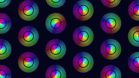 colorful circles creating dynamic pattern on black background