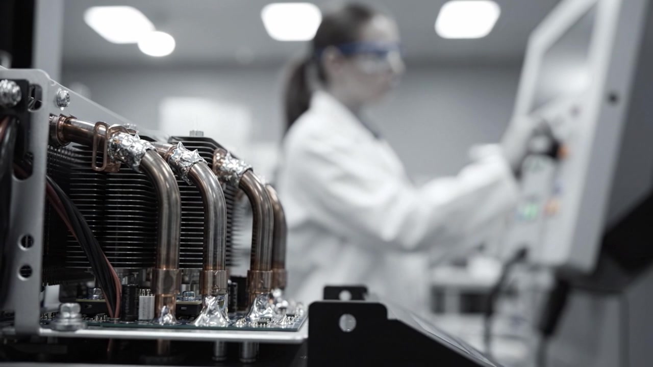 A Focused Technician Works with Machinery in a Laboratory, Highlighting Innovative Technology and Precision Engineering in a Professional Environment.