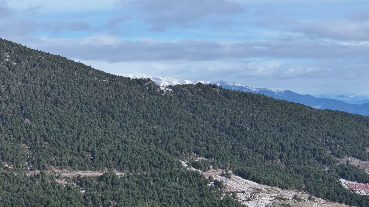 aerial views of snow-covered forests in the Pyrenees