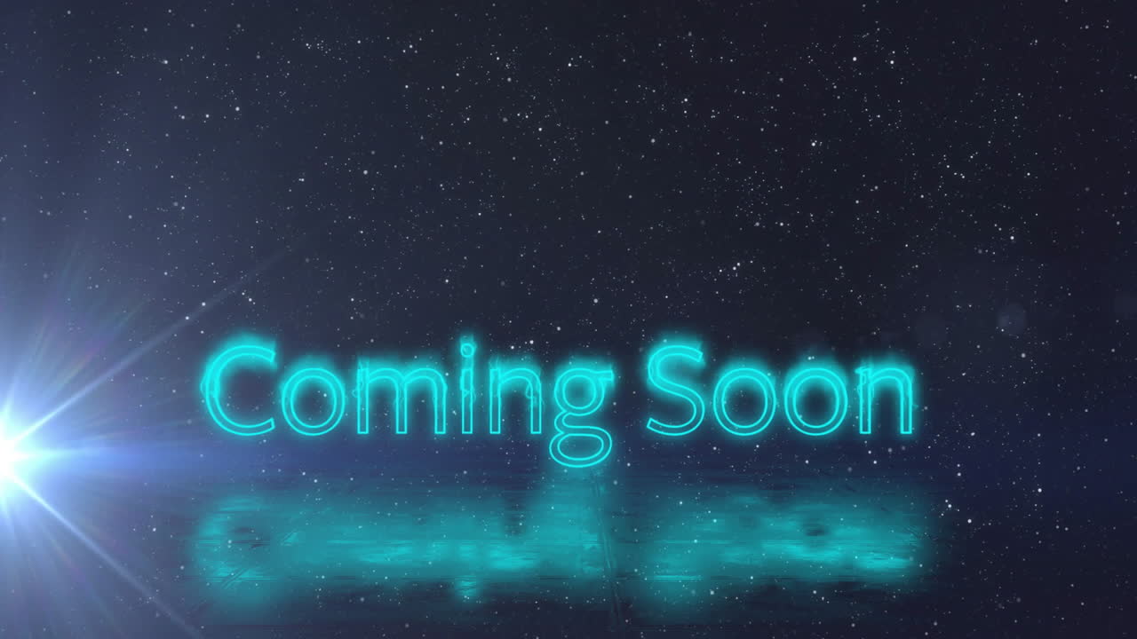 Animation of glowing Coming Soon text against starry night sky background