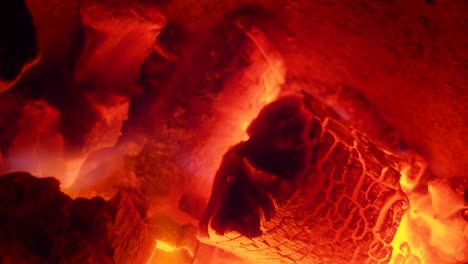 close up red hot fire burning coals and sparks