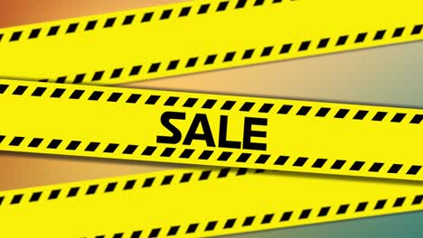 Animation-of-sale-text-banner-on-yellow-police-tapes-against-gradient-background