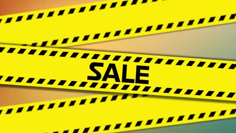 animation of sale text banner on yellow police tapes against gradient background