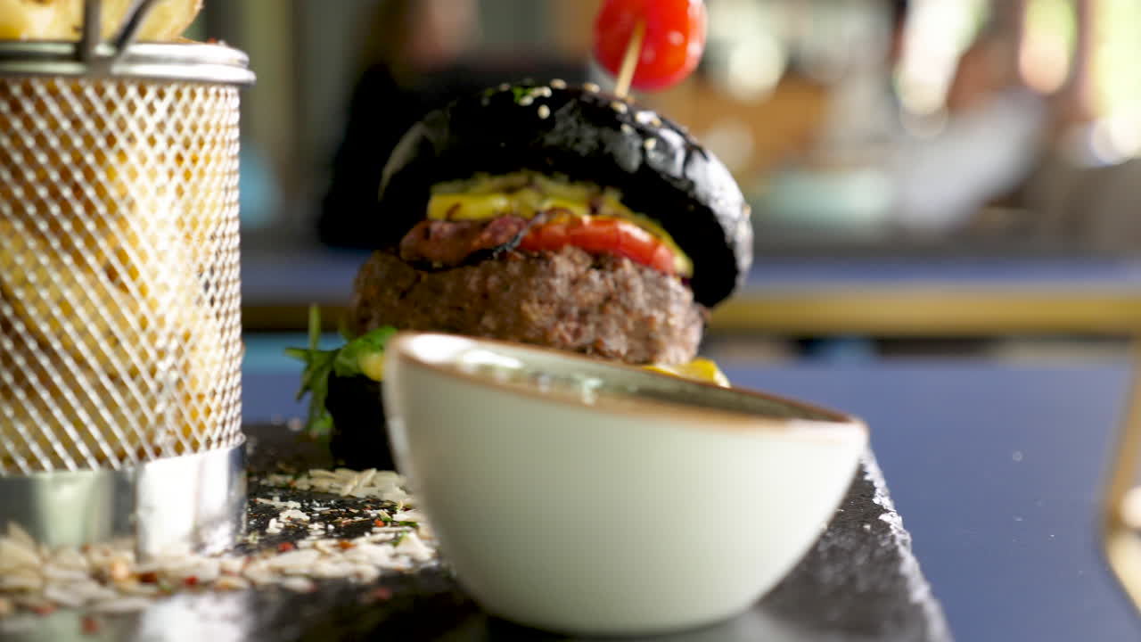 Black Burger and French Fries