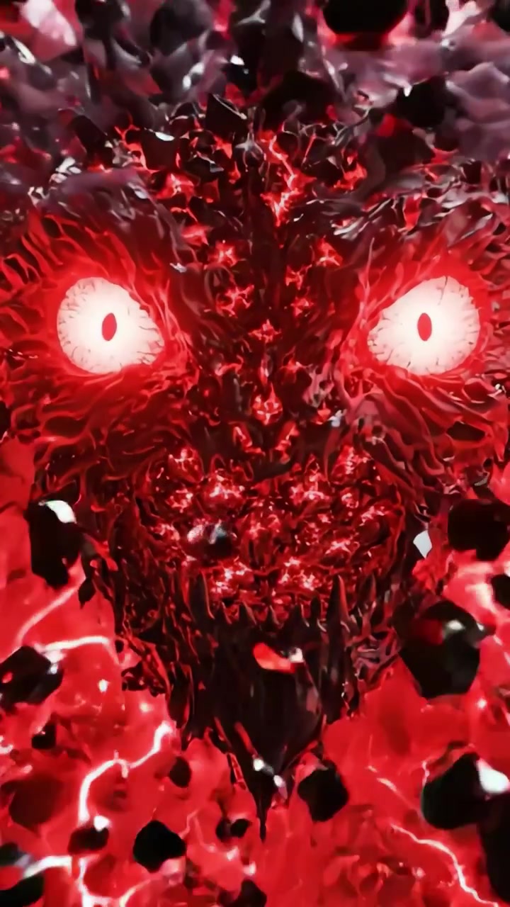 A dark, sinister creature emerges from the shadows, its glowing red eyes piercing through a swirling mass of blackness, creating an atmosphere of fear and dread.