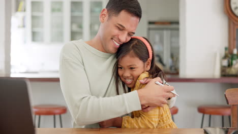 Freelance-father,-hug-daughter-and-home-with-love