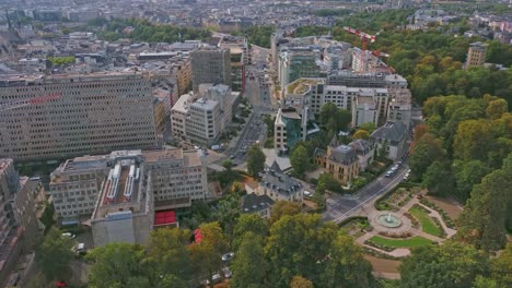 drone shot of boulevard royal in luxembourg city during summer with trafic