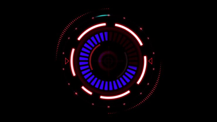 Animation blue loading circle target isolate on black background.
