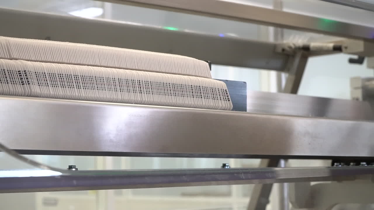 Caucasian hands of pharmaceutical worker puts drug boxes together in line