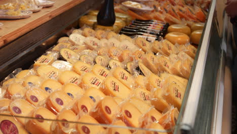 delicious dutch cheeses inside the store in de goudse waag in gouda, netherlands