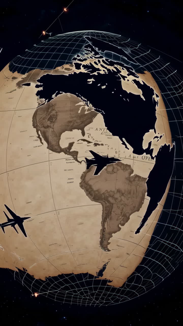 Vintage World Globe with Vintage Map and Aerial Planes