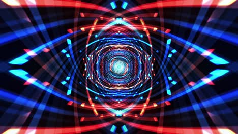 animación de bucle sin costuras de 4k de coloridos senderos de luz de neón azul y rojo que se mueven en el túnel de la matriz para tecnología, ciencia, futurista, videos musicales, rendimiento, eventos de moda fondo abstracto.