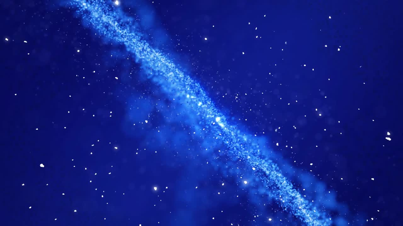 Specks appearing, particles clustering into ribbon and drifting orbs showing space flow