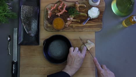 preparing vegetables for cooking in the kitchen cenital view