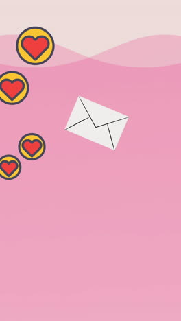 ícones de coração flutuando contra ícones de homem e mulher usando laptop contra fundo rosa