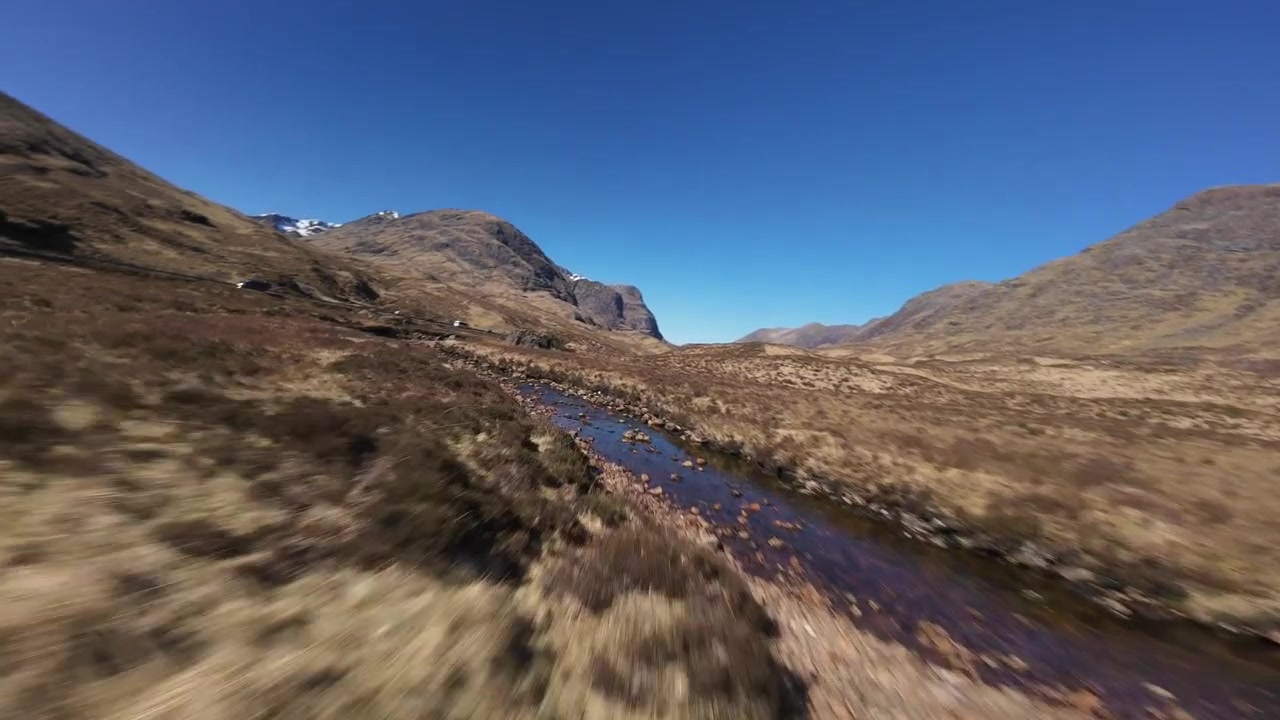 High-speed cinematic FPV drone footage captured in Glencoe, one of Scotland’s most iconic mountain landscapes. Dynamic low-level drone flight along the River Coe.