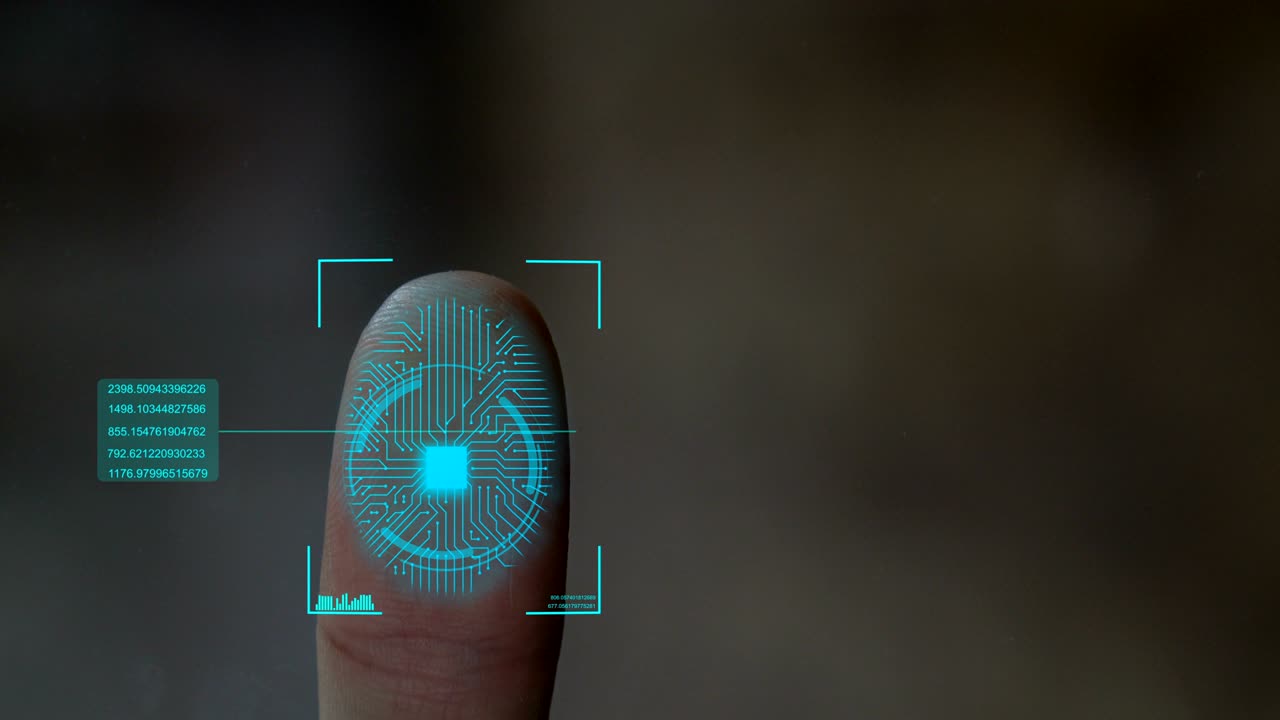 escaneo de huellas digitales tecnología futurista, con sistema de seguridad digital de circuito.