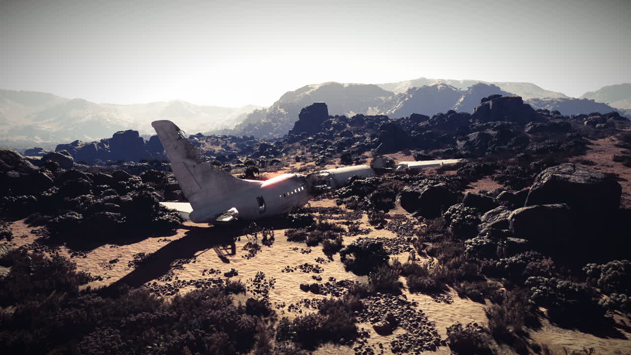 Plane wreckage in rocky terrain following disastrous crash in remote area