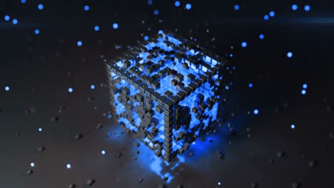 cube with blue moving blocks seamless loop 3d render animation