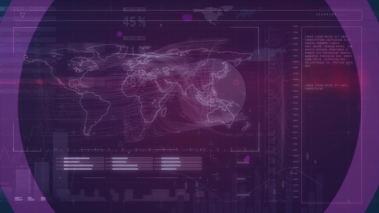 Digital World Map Interface with Data Analytics and HUD Elements